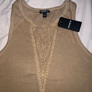 Torrid Tan Sleeveless Embroidered Tank Top